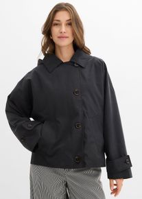 bonprix Oversize &Uuml;bergangsjacke, schwarz, Gr.48, Oversize &Uuml;bergangsjacke mit einreihiger Knopfleiste und abnehmbarer Kapuze, 65% Baumwolle