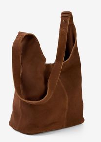bonprix Beuteltasche aus Veloursleder, braun, Gr.28x27 cm, L&auml;ssige Beuteltasche aus Veloursleder, aus Veloursleder