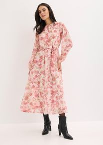 bonprix Chiffonkleid mit Bindeband (2-tlg. Set), rosa, Gr.46, elegantes Chiffonkleid mit ausgestellter Passform
