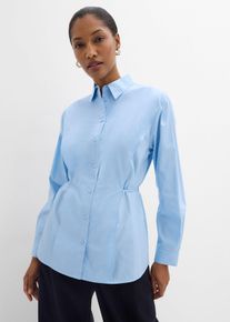 bonprix Baumwoll-Bluse mit Bindedetail, blau, Gr.54, Baumwoll-Bluse mit &uuml;berschnittenen Schultern, schmalem Bindeg&uuml;rtel in der Taille sowie einer Knopfleiste vorne, 72% Baumwolle