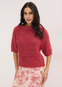 bonprix Grobstrick-Pullover mit Federgarn, rot, Gr.40/42 (M), eleganter B&auml;ndchengarn Pullover mit kurzem Arm
