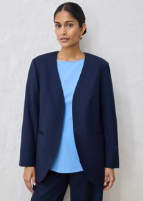 bonprix Kragenloser Blazer aus weichem Woll-Mix, blau, Gr.44, moderner Blazer aus weichem Woll-Mix, aus Wolle