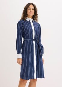 bonprix Blusenkleid, blau, Gr.44, modisches Blusenkleid aus Baumwollpopeline mit Bindeband in der Taille, 97% Baumwolle
