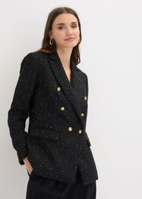 bonprix zweireihiger Boucl&eacute;-Blazer, schwarz, Gr.46, Modischer Blazer mit Zierkn&ouml;pfen
