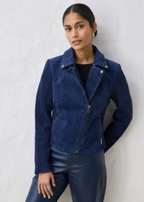 bonprix Biker-Velourslederjacke, blau, Gr.36, coole Biker-Lederjacke aus hochwertigen Veloursleder, aus Veloursleder