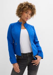 bonprix Jacke aus Baumwoll-Twill mit seitlichen Stretcheins&auml;tzen, blau, Gr.54, Vielseitig kombinierbare Biker-Jacke mit seitlichen Stretcheins&auml;tzen f&uuml;r mehr Bewegungsfreiheit, 98% Baumwolle
