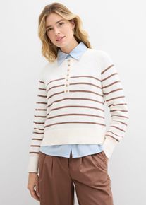 bonprix Pullover aus reiner Baumwolle, wei&szlig;, Gr.44/46 (L), Modischer Pullover mit Knopfdetails, 100% Baumwolle