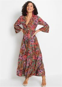 bonprix Maxikleid aus flie&szlig;ender Viskose, gr&uuml;n, Gr.40, Modernes langes Kleid aus flie&szlig;ender Viskose mit floralem Druck, aus Viskose