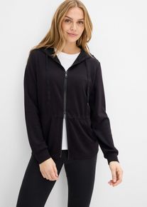 bonprix Shirtjacke aus softem Scuba, schwarz, Gr.40/42 (M), Sweatjacke aus Scuba mit 2-Wege-Rei&szlig;verschluss und hinten verl&auml;ngertem Saum, aus Viskose