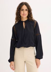 bonprix Langarmshirt aus strukturiertem Cr&ecirc;pe, schwarz, Gr.48/50 (XL), Modernes Shirt mit hochwertiger Spitze
