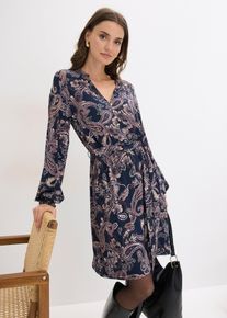 bonprix Jerseykleid aus softem Viskose-Mix, blau, Gr.36/38 (S), feminines Jerseykleid aus softem Viskose-Mix mit Bindeband in der Taille und dekorativen K&ouml;pfen vorne