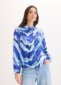 bonprix bedruckte Bluse, blau, Gr.46, modische Bluse mit Knopfleiste vorne und leicht volumin&ouml;sen &Auml;rmeln, aus Viskose