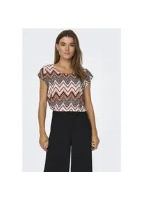Shirtbluse Only "ONLVIC S/S AOP TOP NOOS PTM", Damen, Gr. 42 (XL), wei&szlig; (cloud dancer aop:arabian zigzag), Web, Obermaterial: 97% Polyester, 3% Elasthan, gemustert, regular fit h&uuml;ftlang, Rundhals, Blusen, mit Allover Druck