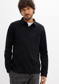 bonprix Poloshirt aus reiner Baumwolle mit Bionic-Finishing, schwarz, Gr.64/66 (3XL), Klassisches Polo-Langarmshirt aus besonders weicher Baumwolle in schmaler Passform, aus 100% Baumwolle