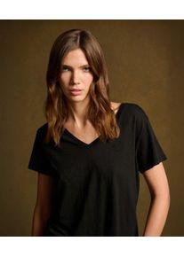Superdry Damen Schwarz Strukturiertes T-shirt Mit V-ausschnitt Und Stickerei, Gr&ouml;&szlig;e: 36 - Gr&ouml;&szlig;e: 36 210242200010502A030