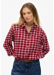 Karobluse Superdry "CHECK FLANNEL BOYFRIEND SHIRT", Damen, Gr. S, burgundy check, Flanell, Obermaterial: 100% Baumwolle, kariert, casual, oversize, Langarm, Blusen Karobluse