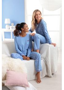 w&auml;schepur Schlafanzug W&Auml;SCHEPUR, Damen, Gr. 44/46, blau (blau, bedruckt, blau), 100% Baumwolle, Homewear-Sets Schlafanzug