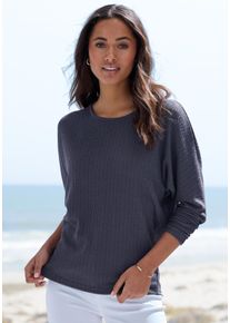 Langarmshirt Vivance "in modischer Struktur-Optik", Damen, Gr. 40/42, blau, Strick, Obermaterial: 55% Polyester (REPREVE), 42% Viskose, 3% Elasthan, Strukturmuster, figurumspielend, Rundhals, Shirts Langarmshirt, aus pflegeleichter Strickqualit&auml;t mit Viskose, Topseller