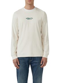 Langarmshirt s.Oliver, Herren, Gr. S, beige (ecru), Jersey, Obermaterial: 100% Baumwolle, bedruckt, regular fit normal, Rundhals, Rippb&uuml;ndchen, Shirts Langarmshirt, mit Logo Schriftzug