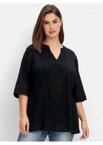Schlupfbluse sheego, Damen, Gr. 52, schwarz, 100% Baumwolle, unifarben, Rundhals, Blusen Schlupfbluse