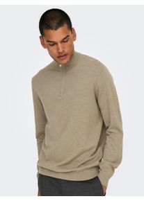 Only & Sons Troyer ONLY & SONS "ONSLOUI REG 12 MEL HALF ZIP KNIT NOOS", Herren, Gr. XXL, desert taupe detail:melange, Strick, Obermaterial: 60% Baumwolle, 20% Nylon, 20% Viskose, meliert, regular fit, Rippb&uuml;ndchen, Pullover Troyer