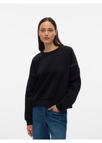 V&eacute;ro Moda Langarmshirt VERO MODA "VMLOTTE TRINA LS SWEAT BOX GA BF", Damen, Gr. L, schwarz detail:shoulder studs, Jersey, Obermaterial: 52% Baumwolle, 48% Polyester, unifarben, regular fit, Rundhals, B&uuml;ndchen, Shirts Langarmshirt