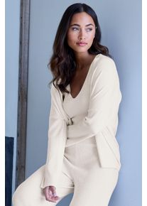 Cardigan Copenhagen Studios, Damen, Gr. 32/34, creme, Rippstrick, Obermaterial: 50% Viskose, 28% Polyester, 22% Nylon, unifarben, figurumspielend h&uuml;ftlang, weit normaler Saum, Strickjacken Cardigan, aus hochwertiger, feiner Rippe, Loungewear