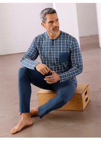 Schlafanzug, Herren, Gr. 44/46, blau (marine, kariert), 100% Baumwolle, Homewear-Sets Schlafanzug