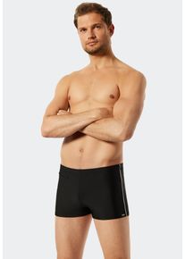 Badehose Schiesser "Nautical Casual", Herren, Gr. 10, N-Gr, schwarz (000, schwarz), Baumwolle, Elasthan, unifarben mit Farbeinsatz, Badehosen Badehose, mit seitlichen Streifen