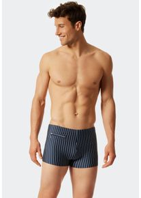 Badeshorts Schiesser "Nautical Casual", Herren, Gr. 7, N-Gr, blau (801, admiral), Gewirkt, Baumwolle, Elasthan, gestreift, Badehosen Badeshorts, Innenslip, kleine Tasche mit RV, gestreift