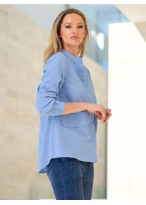 Langarmbluse Heine, Damen, Gr. 44, blau (himmelblau), 67% Baumwolle, 29% Polyester, 4% Elasthan, unifarben, Rundhals, Blusen Langarmbluse