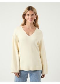 Strickpullover Y.A.S "YASELMA LS V-NECK KNIT PULLOVER S. NOOS", Damen, Gr. XL, beige (birch), Strick, Obermaterial: 52% Viskose, 26% Polyester, 22% Nylon, unifarben, regular fit normal, V-Ausschnitt, gerader Abschluss, Pullover Strickpullover