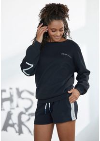 Sweatshorts French Connection, Damen, Gr. 44/46, N-Gr, schwarz, Sweatware, Obermaterial: 60% Baumwolle, 40% Polyester, unifarben mit Farbeinsatz, l&auml;ssig geschnitten kurz, Hosen Sweatshorts, mit seitlichen Kontrast-Eins&auml;tzen, Loungewear