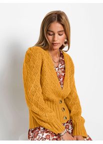 Cardigan Inspirationen, Damen, Gr. 50, gelb (ocker), 100% Polyacryl, unifarben, Strickjacken Cardigan