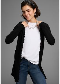 Strickjacke Laura Scott, Herren, Gr. 36/38, schwarz, Feinstrick, Obermaterial: 70% Viskose, 30% Polyamid, unifarben, figurumspielend Po-bedeckend, ohne Ausschnitt, Strickjacken Strickjacke, Feinstrick in Longform mit femininer Wellenkante, Topseller