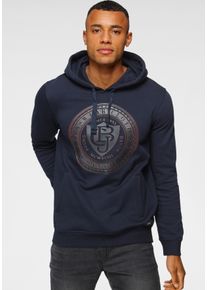 Kapuzensweatshirt Bruno Banani, Herren, Gr. M (48/50), blau (marine), angeraute Sweatware, Obermaterial: 60% Baumwolle, 40% Polyester, bedruckt, schmal, B&uuml;ndchen, Sweatshirts Kapuzensweatshirt, Langarm, schmale Passform, bedruckte Optik, Topseller