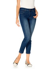 R&ouml;hrenjeans Heine, Damen, Gr. 36, Normalgr&ouml;&szlig;en, blau (blau denim), 76% Baumwolle, 16% Polyester, 7% Viskose, 1% Elasthan, Miedereinsatz:15% Elasthan, 85% Polyamid, unifarben, 7/8-L&auml;nge, Jeans R&ouml;hrenjeans