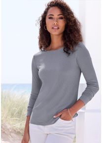 Langarmshirt Vivance "mit modischer Rippstruktur", Damen, Gr. 40/42, blau (graublau), Rippware, Obermaterial: 63% Polyester (REPREVE), 34% Viskose, 3% Elasthan, Strukturmuster, unifarben, Basic, figurumspielend, Rundhals, Shirts Langarmshirt, aus weichflie&szlig;ender Qualit&auml;t mit Viskose