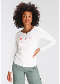 Longsleeve Kangaroos, Damen, Gr. 44/46, wei&szlig;, Rippware, Obermaterial: 100% Baumwolle, bedruckt, unifarben mit Farbeinsatz, sehr figurbetont h&uuml;ftbedeckend, Rundhals, Shirts Longsleeve, Langarm, sehr figurbetont und h&uuml;ftbedeckend, mit Herzchen-Detail, Topseller