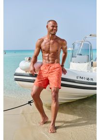 Badeshorts Bruno Banani, Herren, Gr. M, N-Gr, orange (orange bedruckt), Recycling-Polyester, bedruckt, Badehosen Badeshorts, mit floralem Design
