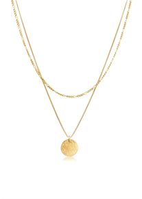 Silberkette Elli "Halskette Layer M&uuml;nze Figaro Boho 925 Silber" Gr. 40, gold, Halsketten, Damen, 40, Silber 925 (Sterlingsilber), Silberkette