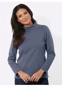 Langarmshirt Classic Basics "Stehkragen-Shirt", Damen, Gr. 54, blau (rauchblau), 100% Baumwolle, unifarben, Shirts Langarmshirt