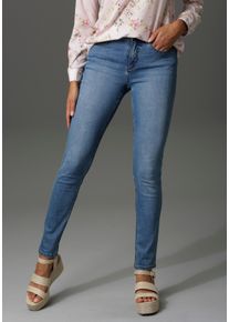 Slim-fit-Jeans Aniston CASUAL, Damen, Gr. 38, N-Gr, blau, Denim/Jeans, Obermaterial: 98% Baumwolle, 2% Elasthan, Abriebeffekte, sehr figurbetont lang, Jeans Slim-fit-Jeans, regular Waist