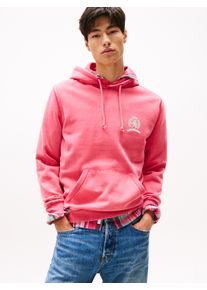 Hoodie Tommy Jeans "TJM WASHED CREST PLAY", Herren, Gr. S, vintage cerise, Sweatware, Obermaterial: 85% Baumwolle, 15% Polyester, regular fit, B&uuml;ndchen, Sweatshirts Hoodie, regular fit, Sweatshirt, R&uuml;ckenprint