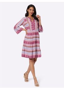 Druckkleid Classic Basics "Kleid", Damen, Gr. 56, Normalgr&ouml;&szlig;en, rosa (altrosa, malve, bedruckt), 100% Viskose, bedruckt, ethno, gemustert, mehrfarbig, knielang, V-Ausschnitt, Kleider Druckkleid