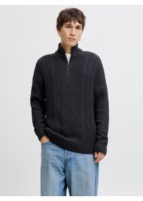 Jack & Jones Troyer JACK & JONES "JPRBLUSEAN KNIT CABLE HALF ZIP SN", Herren, Gr. S, blau (schwarz navy), Strick, Obermaterial: 57% Polyacryl, 43% Baumwolle, unifarben, regular fit h&uuml;ftbedeckend, hoch geschlossener Ausschnitt, Pullover Troyer