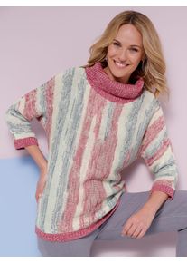 Rollkragenpullover Classic Basics "3/4-Arm-Pullover", Damen, Gr. 52, blau (champagner, jeansblau, gemustert), 100% Polyacryl, bedruckt, gemustert, gestreift, mehrfarbig, Pullover Rollkragenpullover