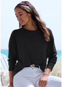 Langarmshirt Vivance "in modischer Struktur-Optik", Damen, Gr. 40/42, schwarz, Strick, Obermaterial: 55% Polyester (REPREVE), 42% Viskose, 3% Elasthan, Strukturmuster, figurumspielend, Rundhals, Shirts Langarmshirt, aus pflegeleichter Strickqualit&auml;t mit Viskose, Topseller