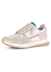Sneaker Gabor "TURIN", Damen, Gr. 37, beige (hellbeige kombiniert), Glattleder, Textil, Veloursleder, Schuhe Sneaker, in Komfortweite H = sehr weit, Freizeitschuh, Halbschuh, Schn&uuml;rschuh