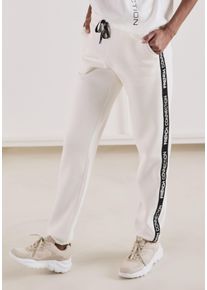 Sweathose French Connection, Damen, Gr. 44/46, N-Gr, wei&szlig;, Sweatware, Obermaterial: 60% Baumwolle, 40% Polyester, unifarben mit Farbeinsatz, bequem lang, Hosen Sweathose, mit seitlichen Kontraststreifen und Logodruck